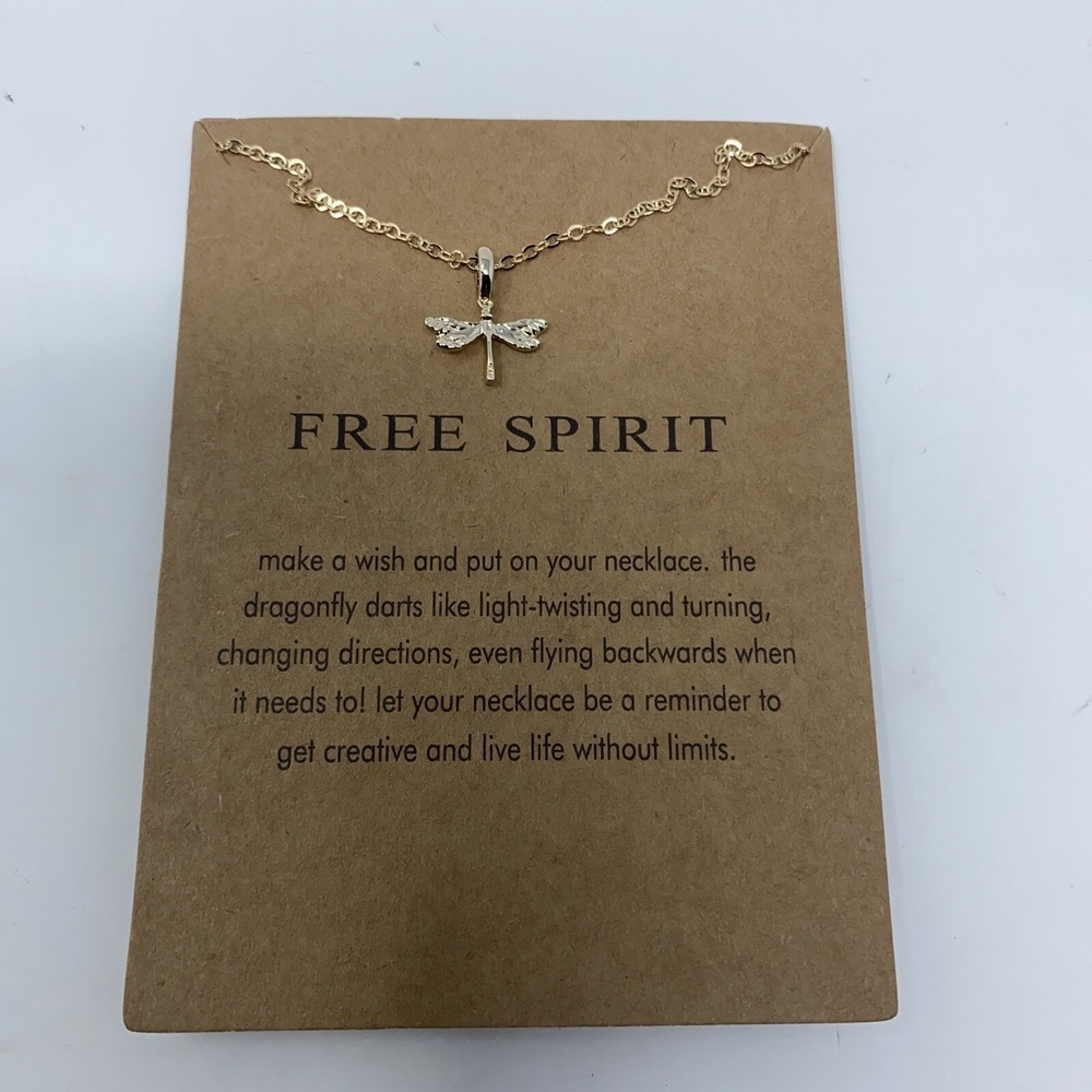 Free Spirit Dragonfly Charm Gold Tone Fashion Necklace NWT